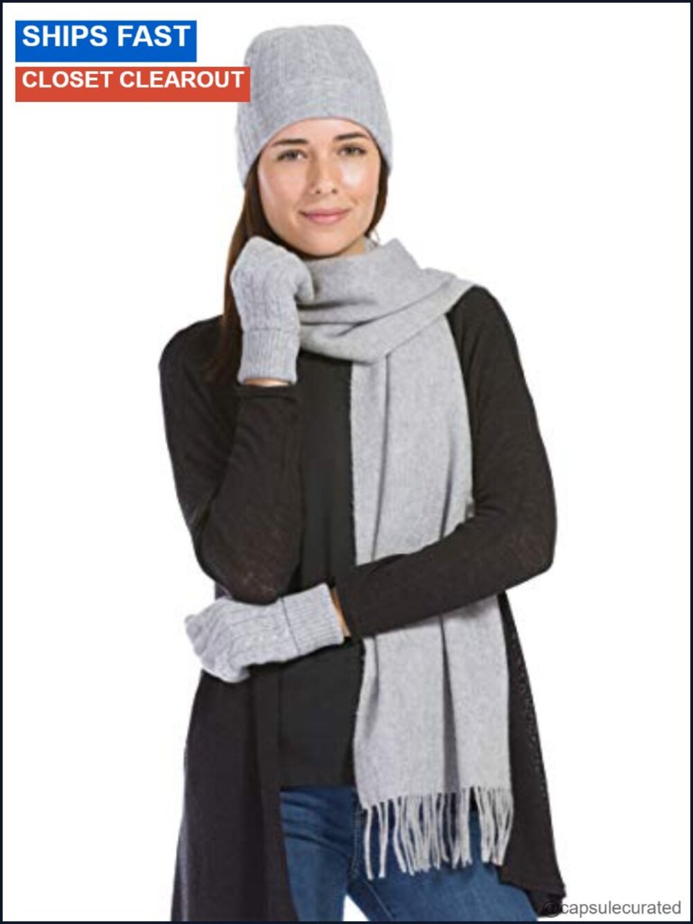 Luxury 100% Cashmere Hat Glove Scarf Set 3pc Winter Gift